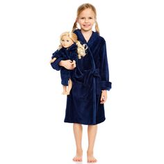 Однотонный флисовый халат с капюшоном для девочек и кукол Leveret Leveret, синий