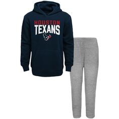 Комплект из толстовки и спортивных штанов с капюшоном и спортивными штанами для малышей, темно-синий/серый с меланжевым узором Houston Texans, расклешенный пуловер Outerstuff