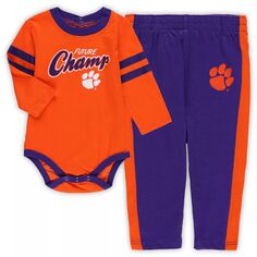 Оранжевый/фиолетовый комплект боди с длинными рукавами и спортивных штанов Clemson Tigers Little Kicker для младенцев Outerstuff