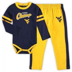 Комплект боди с длинными рукавами и спортивных штанов Little Kicker темно-синего/золотого цвета для младенцев West Virginia Mountaineers Outerstuff