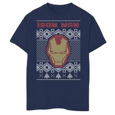 Рождественский свитер с рисунком «Железный человек» для мальчиков 8–20 лет Marvel Marvel, синий