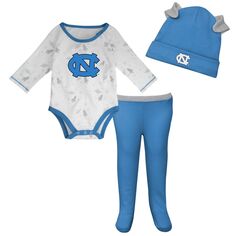 Для новорожденных и младенцев Carolina Blue/White North Carolina Tar Heels Dream Team Боди с длинными рукавами и шляпой и брюками реглан Outerstuff