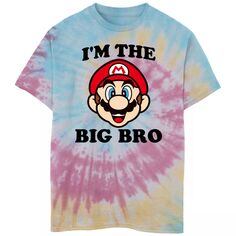 Футболка Nintendo Mario I’m The Big Bro для мальчиков 8–20 лет с принтом тай-дай Nintendo