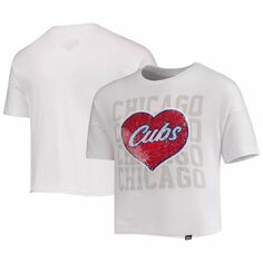 Укороченный топ с откидной крышкой и сердечками с пайетками для девочек New Era White Chicago Cubs New Era