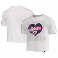 Укороченный топ в форме сердца с откидной крышкой и пайетками для девочек New Era White Washington Nationals New Era