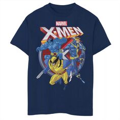 Футболка с логотипом Marvel X-Men Action Group Shot для мальчиков 8–20 лет Licensed Character, синий