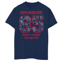 Футболка Nintendo Super Mario 85 Keep It Classic с рисунком для мальчиков 8–20 лет Licensed Character, синий