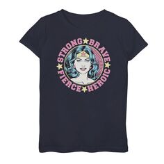 Винтажная футболка с рисунком «Чудо-женщина» DC Comics для девочек 7–16 лет, сильная, храбрая, свирепая, героическая DC Comics, синий