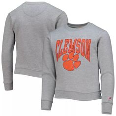 Серый пуловер с капюшоном Youth League Collegiate Wear Clemson Tigers Essential Unbranded