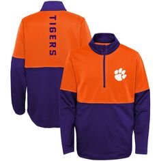 Молодежная куртка Clemson Tigers Quick Snap с принтом Spine и молнией четверть, пурпурно-оранжевая Outerstuff