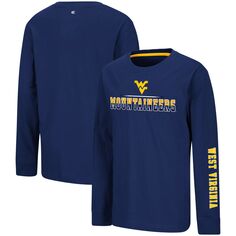 Молодежная футболка Colosseum Navy West Virginia Mountaineers с длинными рукавами Two-Hit Colosseum