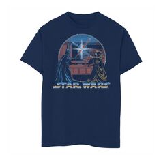 Винтажная футболка с рисунком сцены боя для мальчиков 8–20 лет «Звездные войны» Star Wars, синий