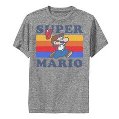 Радужная футболка Nintendo Super Mario для мальчиков 8–20 лет с видом сбоку в стиле ретро Licensed Character