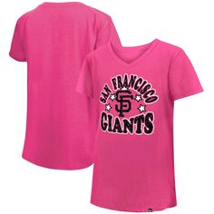 Розовая футболка из джерси Сан-Франциско Джайентс для девочек, молодежная футболка с v-образным вырезом и звездами New Era New Era
