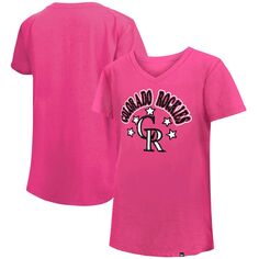 Молодежная футболка New Era Pink Colorado Rockies Jersey со звездами и v-образным вырезом New Era