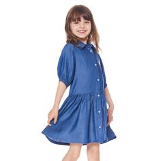 Платье с рукавом 3/4 и карманом синего цвета из шамбре Deux par Deux