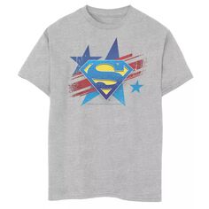 Футболка с логотипом на груди со звездами и полосками Супермена для мальчиков 8–20 лет из комиксов DC Comics Licensed Character