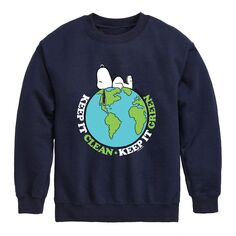 Флисовый свитшот с рисунком Peanuts Keep It Green Earth для мальчиков 8–20 лет Licensed Character, синий
