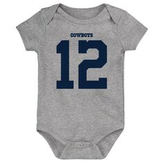 Младенческая Mitchell &amp; Ness Roger Staubach Heathered Grey Dallas Cowboys Mainliner Боди для пенсионеров с именем и номером игрока Unbranded