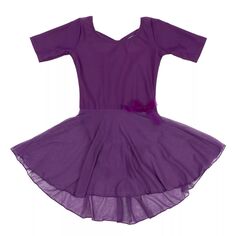 Юбка с короткими рукавами Leveret для девочек, классический однотонный купальник Leveret, темно-фиолетовый