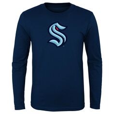 Молодежная темно-синяя футболка с длинным рукавом и логотипом Seattle Kraken Primary Outerstuff