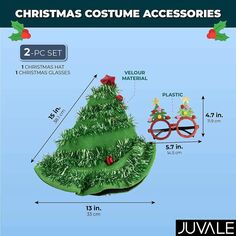 Аксессуары для костюмов для рождественской вечеринки — комплект из 2 предметов: шляпа для рождественской елки и праздничные очки, праздничный наряд, подарки с кляпом, подарки в виде белого слона Juvale