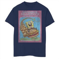 Детская винтажная футболка с рисунком «Губка Боб Квадратные Штаны» «Губка Боб» для мальчиков 8–20 лет «Вы готовы» Nickelodeon, синий
