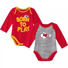 Комплект из двух боди с длинными рукавами красного/серого цвета для новорожденных и младенцев Kansas City Chiefs Born To Win Outerstuff