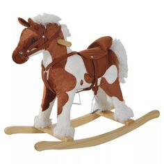 Qaba Kids Плюшевая игрушка-качалка для езды на лошадке для малышей Плюшевая игрушка-качалка с изображением животных и детской стишкой Музыка Светло-коричневый/белый Qaba
