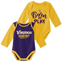 Набор из двух боди с длинными рукавами Minnesota Vikings Little Player золотого/фиолетового цвета для новорожденных и младенцев Outerstuff
