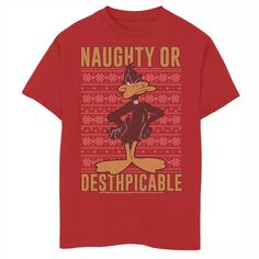Рождественский свитер Looney Tunes для мальчиков 8–20 лет, футболка с рисунком Daffy Naughty Or Desthpicable Licensed Character