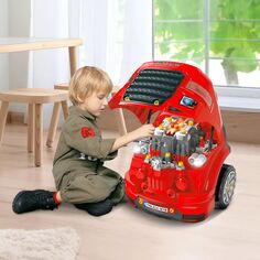 Детский набор игрушек Qaba Mechanic с двигателем грузовика, игровой набор для обслуживания автомобилей, игровая мастерская по разборке двигателя, включает 61 предмет, звуковой сигнал на руль для детей от 3 до 5 лет, бирюзовый Qaba