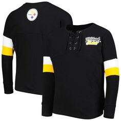 Черная молодежная футболка New Era Pittsburgh Steelers на шнуровке с длинными рукавами для девочек New Era