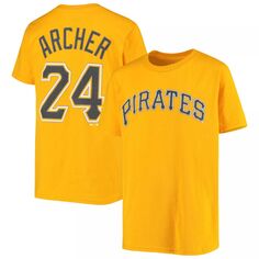 Молодежная футболка Majestic Chris Archer Gold Pittsburgh Pirates с именем и номером команды Majestic