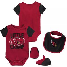 Комплект из трех частей боди Cardinal/Black Arizona Cardinals Little Champ для новорожденных и младенцев с нагрудником и пинетками Outerstuff
