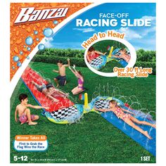 Banzai Face-Off Racing Slide 30-футовая двухполосная горка с испытанием на захват флага Banzai