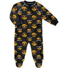 Черная пижама Infant Iowa Hawkeyes с принтом реглан и молнией во всю длину Outerstuff