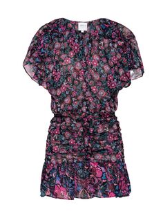 Присборенное мини-платье с цветочным принтом Anessa MISA Los Angeles