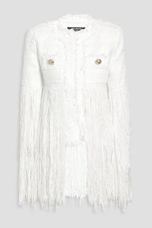 Твидовый пиджак с шифоновыми вставками и пуговицами с бахромой BALMAIN, белый