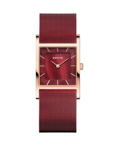 Женские классические красные часы с сетчатым ремешком из нержавеющей стали, 26 мм Bering, красный