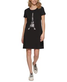 Женское платье-футболка с Эйфелевой башней KARL LAGERFELD PARIS, черный