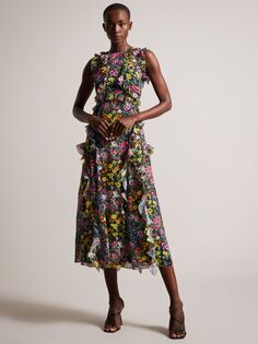 Платье миди с цветочным принтом и оборками Ted Baker Gloriha, Многоцветный