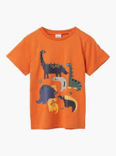Polarn O. Pyret Детская футболка GOTS из органического хлопка с принтом динозавров, оранжевая