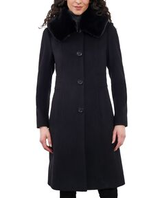 Женское однобортное пальто с воротником из искусственного меха Anne Klein, черный