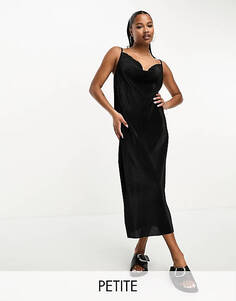 Черное плиссированное платье макси с воротником-хомутом Threadbare Petite