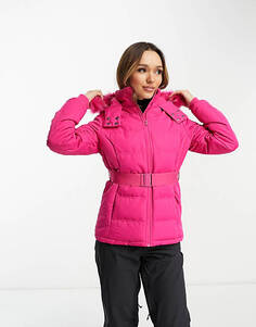 Розовая куртка-пуховик Threadbare Ski с капюшоном из искусственного меха