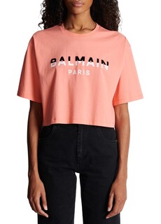 Balmain Paris короткая футболка с флоковым принтом Balmain, розовый