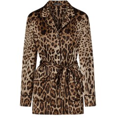 Атласная пижамная рубашка с леопардовым принтом и поясом Dolce &amp; Gabbana