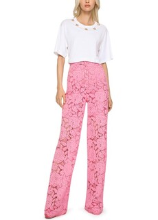 Расклешенные брюки из эластичного кружева с фирменным логотипом Dolce &amp; Gabbana, розовый