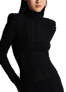 Сетчатое платье с высоким воротником Balmain, черный
